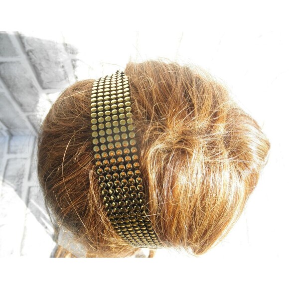 NEW by JUST BASIC, ELASTIC HEADWRAP, HEADBAND BLACK WITH GOLD TONE DECOR  #5 - Picture 3 of 12
